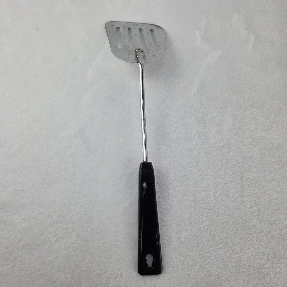 Vintage Slotted Turner Spatula AMES Black Plastic Handle Metal Shaft 10.5 Inch